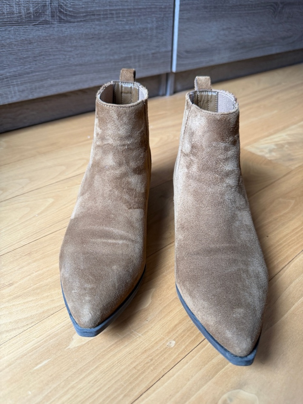 Marc Fisher Tan Suede Pointed Toe Chelsea Booties